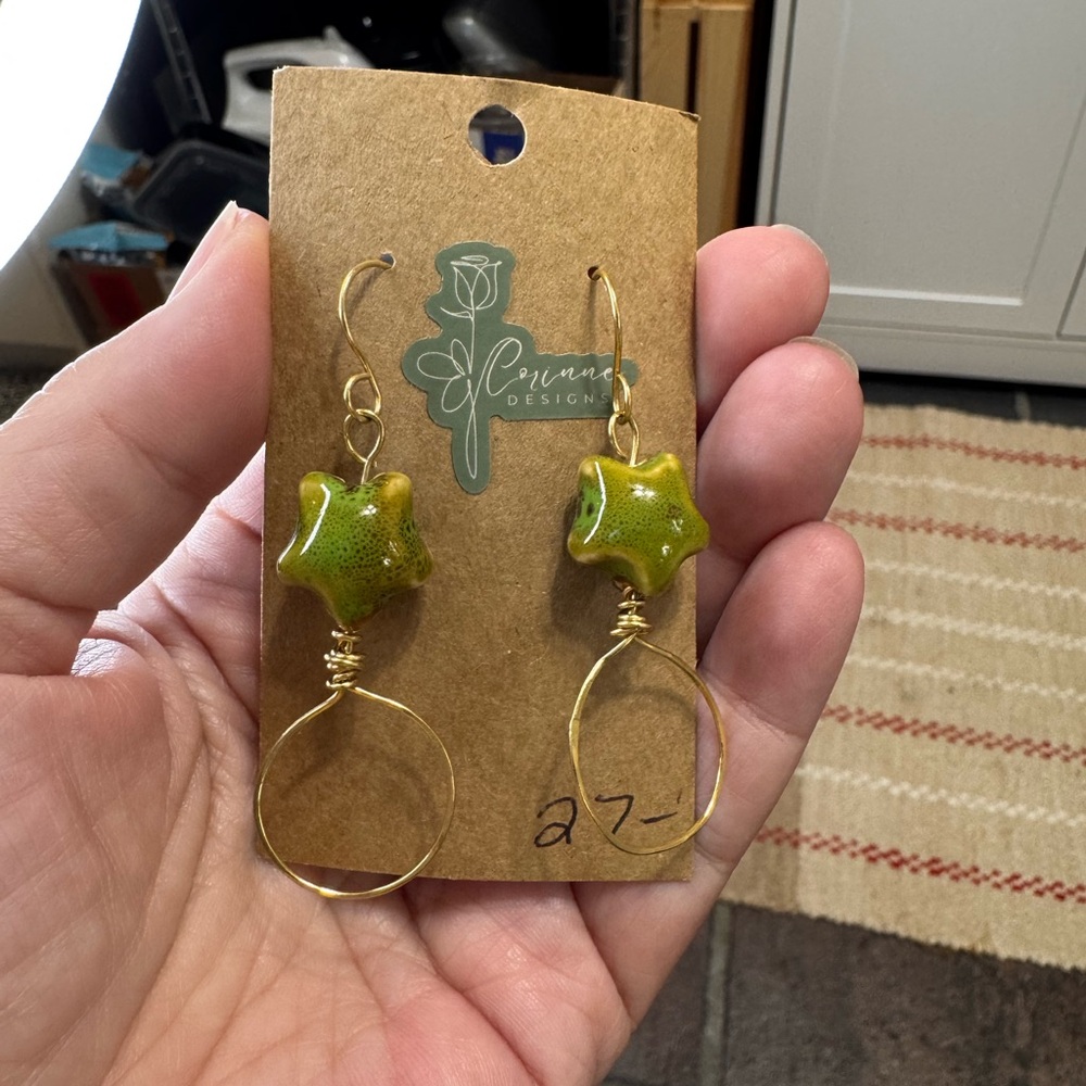 Green and Gold Butterfly Earrings